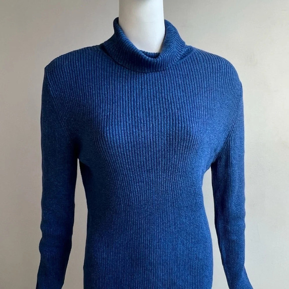 Reference Point turtleneck blue ribbed Knit 100% Cotton - Picture 2 of 8
